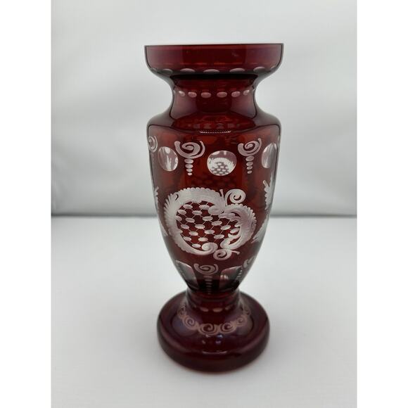 Antique Egermann Ruby Red cut to Clear Crystal Vase Bohemian 1920s Czech Rep - Picture 5 of 10